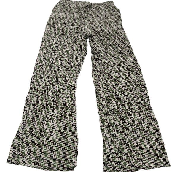 Zara Pants Womens Medium Green Black White Geometric Print Pull On Viscose Flowy - Picture 1 of 8